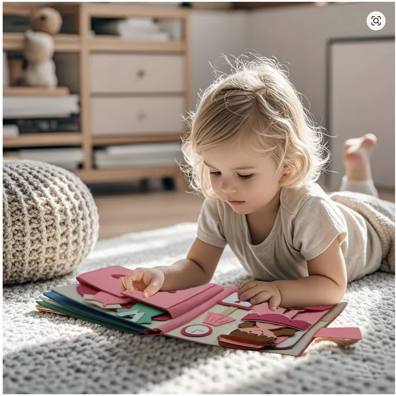 Dieťa sa hrá s Montessori senzorickou knihou